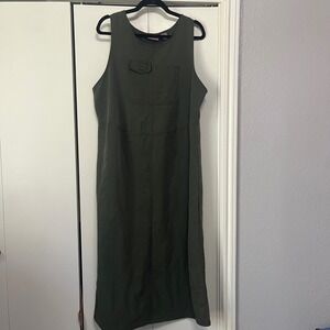 Premier‎ International  Olive Green Sleeveless Midi Dress XL Utility Pocket